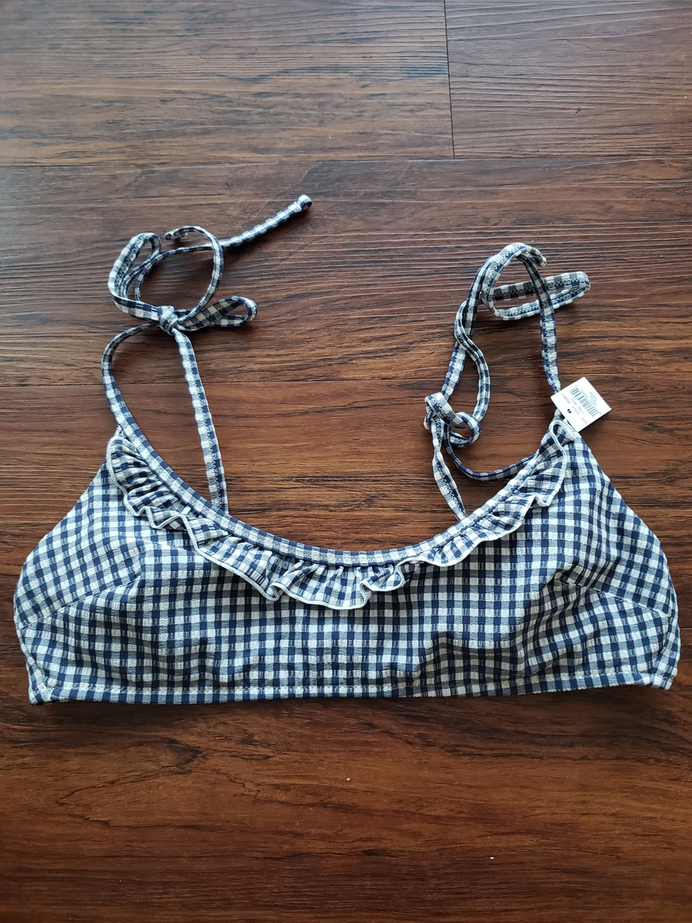 Aerie Navy White Gingham Bikini Top Size Small New Preppy Summer Coastal Euro